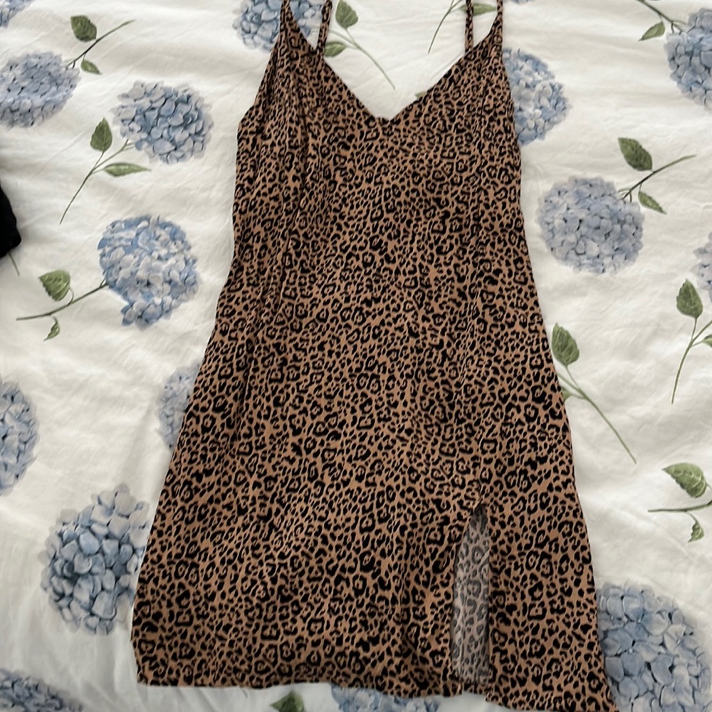 Reformation Black and Brown Slip Dress with Slit